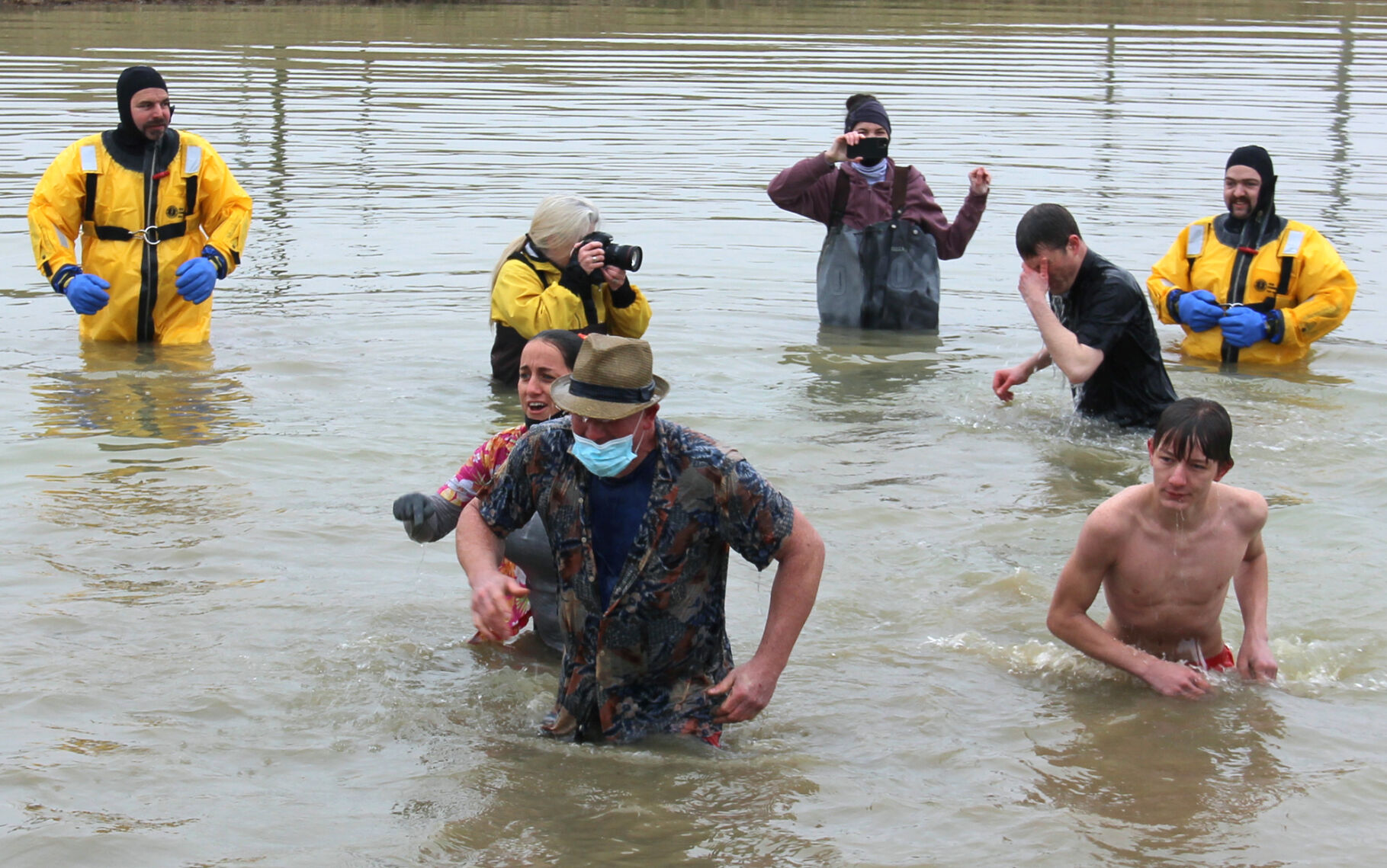 Polar Plunge Participant Wears Face Mask